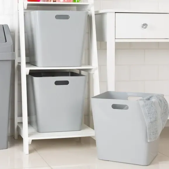 Set of 3 Storage Baskets - Grey, Plastic image