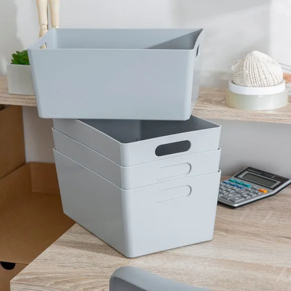 Set of 4 Storage Baskets with Handles - Grey