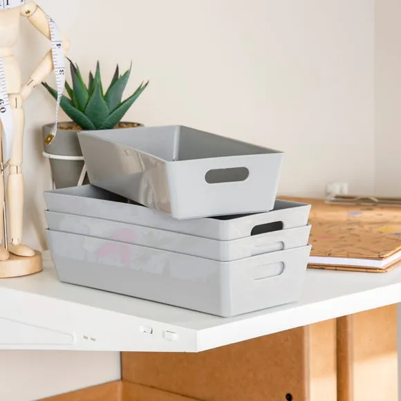 Set of 4 Storage Baskets with Handles - Grey