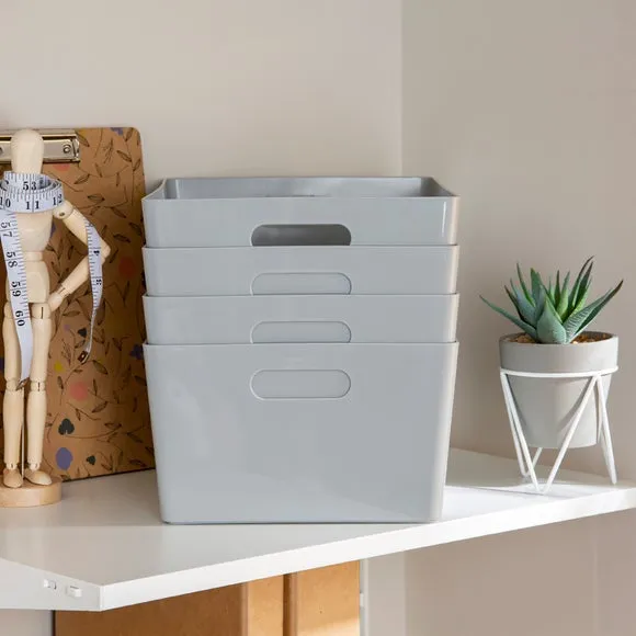 Set of 4 Storage Baskets with Handles - Grey
