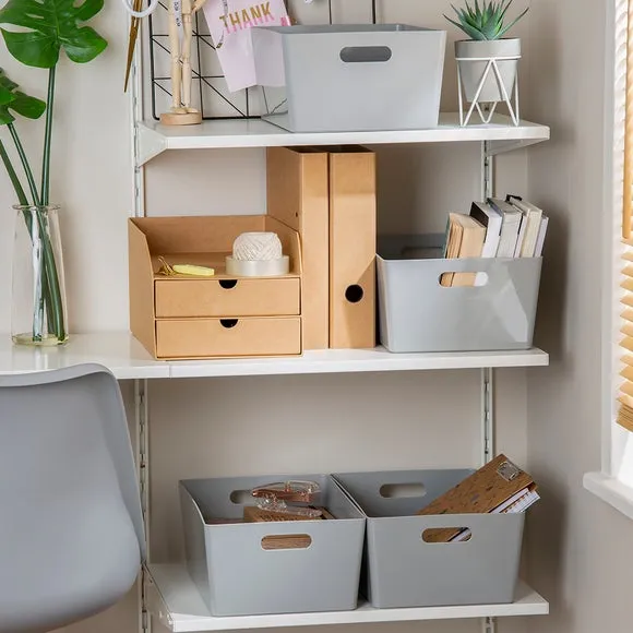 Set of 4 Storage Baskets with Handles - Grey