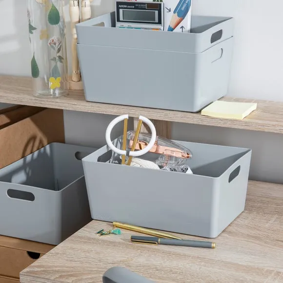 Set of 4 Storage Baskets with Handles - Grey