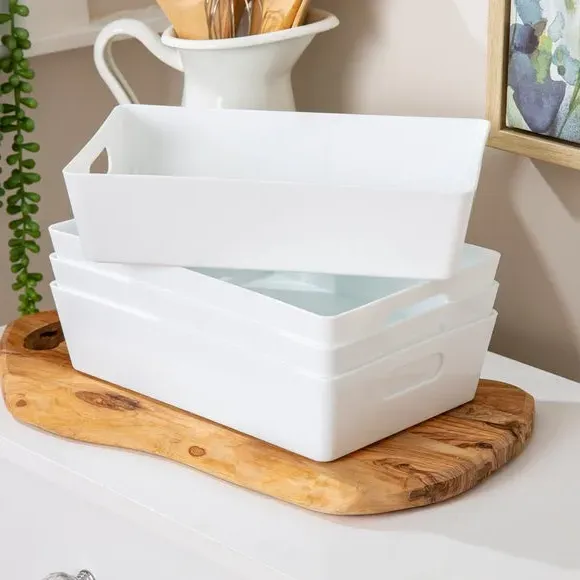 Set of 4 Storage Baskets with Handles - White