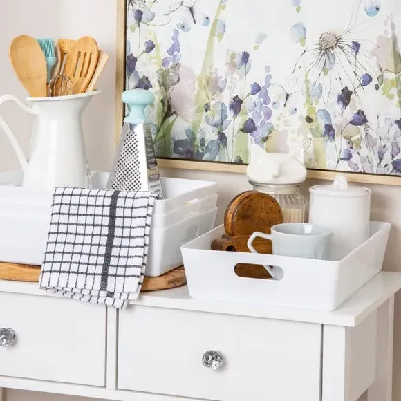 Set of 4 Storage Baskets with Handles - White