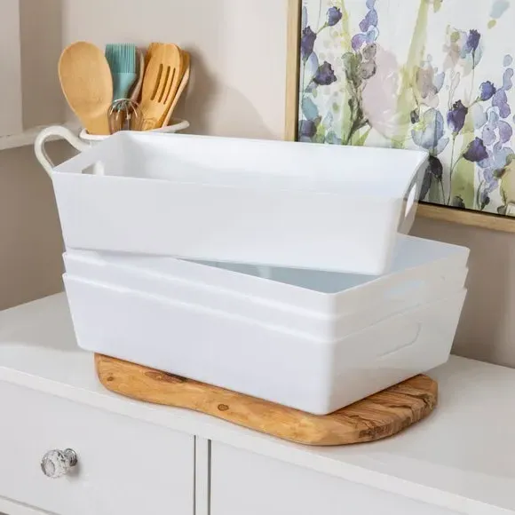 Set of 4 Storage Baskets with Handles - White