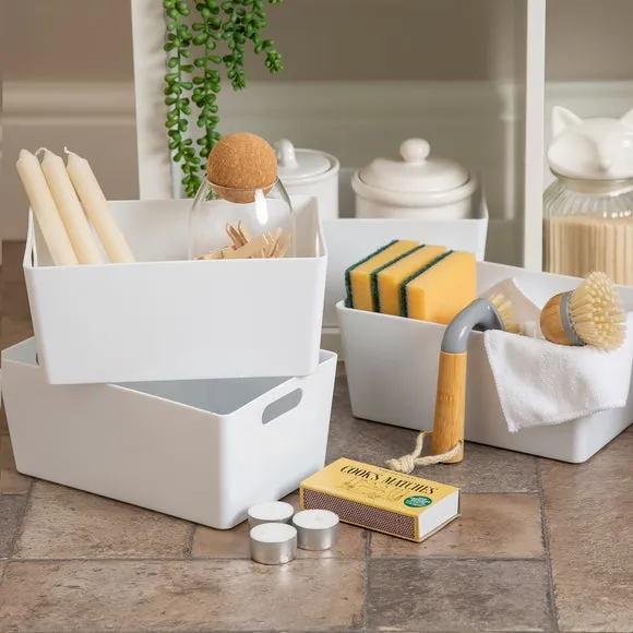 Set of 4 Storage Baskets with Handles - White