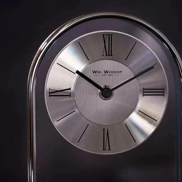 Arched Mantel Clock - Silver, Wood Veneer