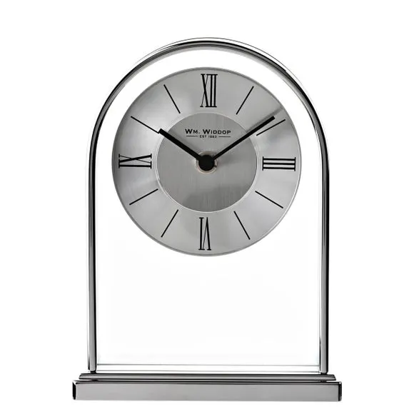 Arched Mantel Clock - Silver, Wood Veneer