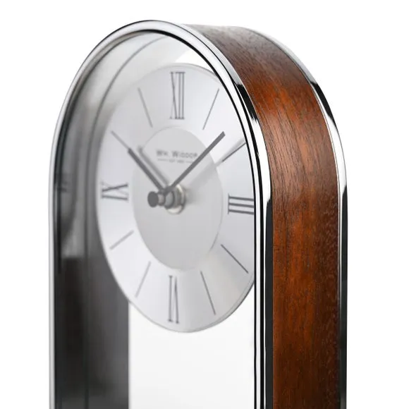 Arched Mantel Clock - Silver, Wood Veneer