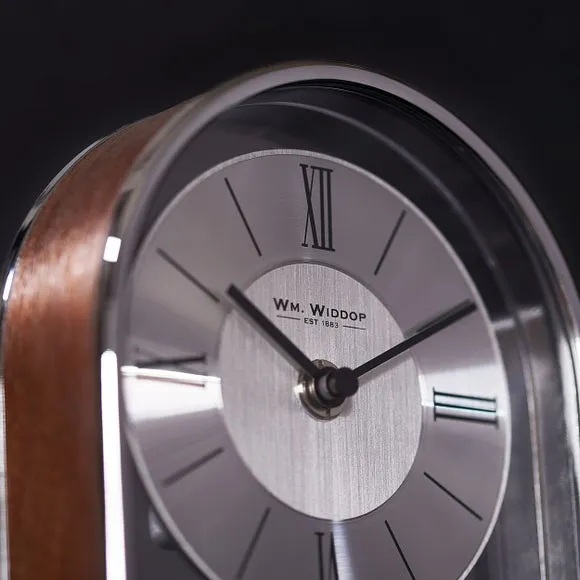 Arched Mantel Clock - Silver, Wood Veneer