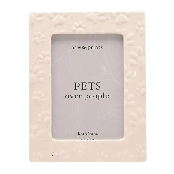 Ceramic Photo Frame with Paw Prints - White