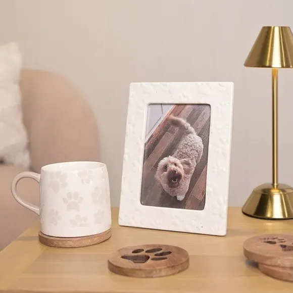 Ceramic Photo Frame with Paw Prints - White