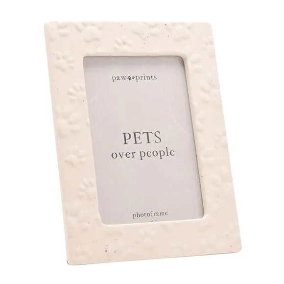Ceramic Photo Frame with Paw Prints - White image