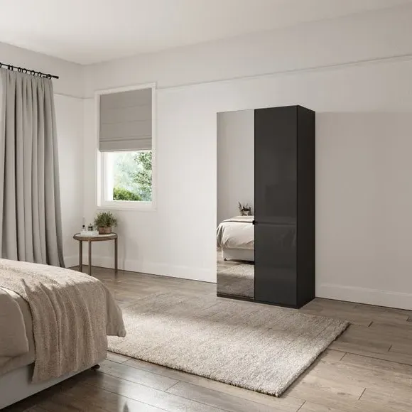 2-Door Mirrored Wardrobe - Graphite