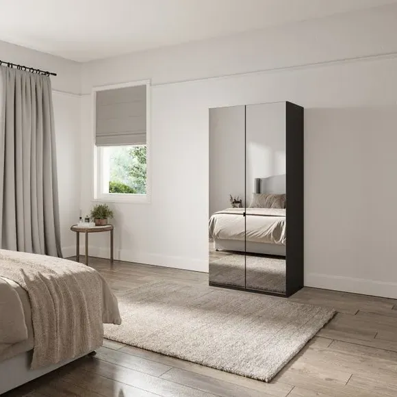 2-Door Mirrored Wardrobe - Graphite