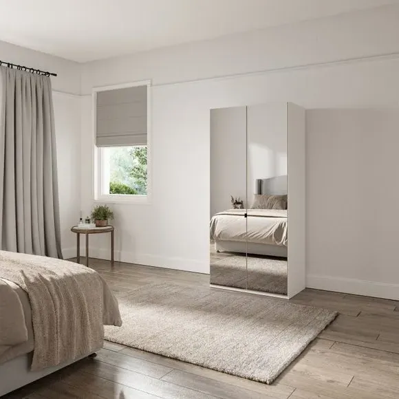 2-Door Mirrored Wardrobe - Off-White