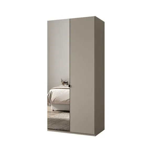 2-Door Mirrored Wardrobe - Pebble
