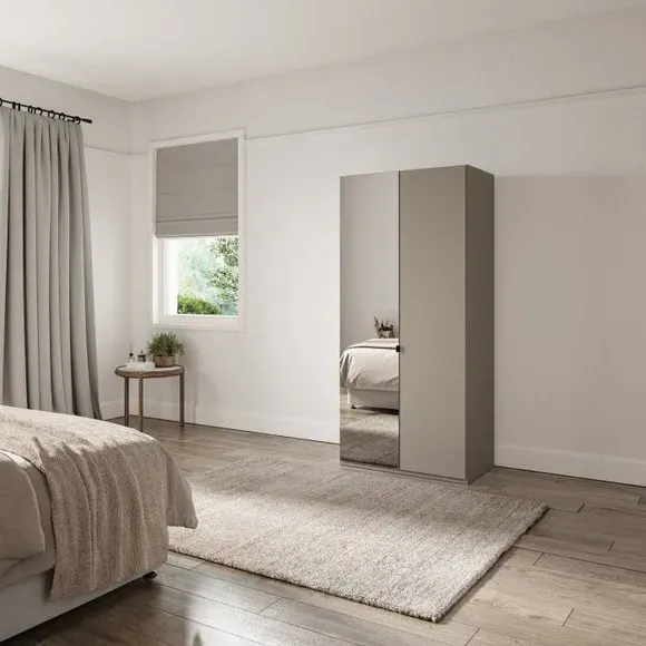 2-Door Mirrored Wardrobe - Pebble