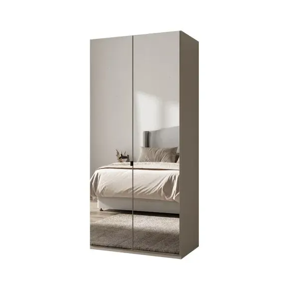 2-Door Mirrored Wardrobe - Pebble