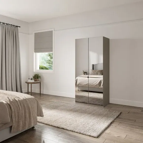 2-Door Mirrored Wardrobe - Pebble