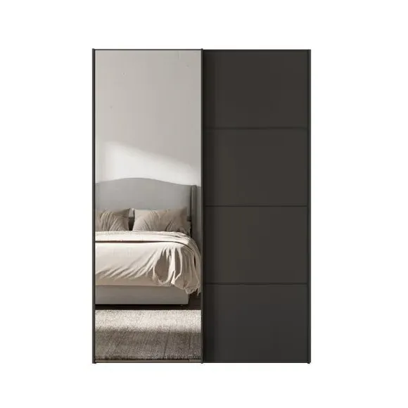 2-Door Sliding Wardrobe with Mirror - Graphite