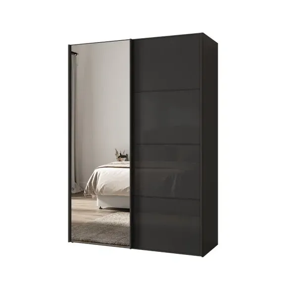 2-Door Sliding Wardrobe with Mirror - Graphite