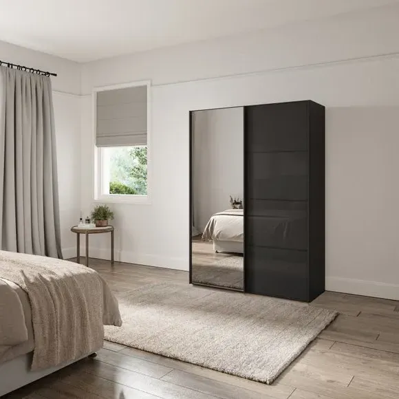 2-Door Sliding Wardrobe with Mirror - Graphite