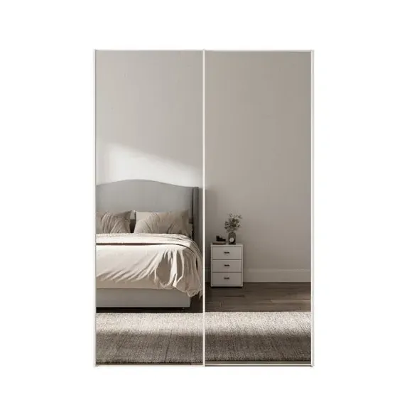 2-Door Sliding Wardrobe with Mirror - Off-White