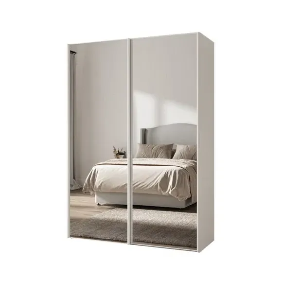 2-Door Sliding Wardrobe with Mirror - Off-White