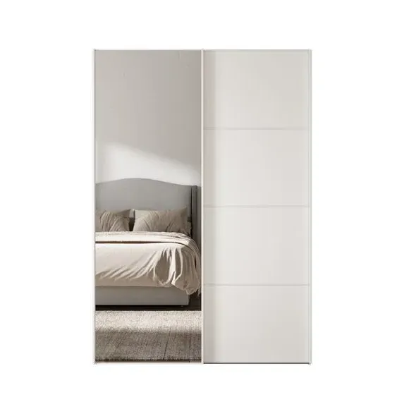 2-Door Sliding Wardrobe with Mirror - Off-White