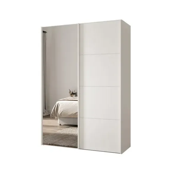 2-Door Sliding Wardrobe with Mirror - Off-White
