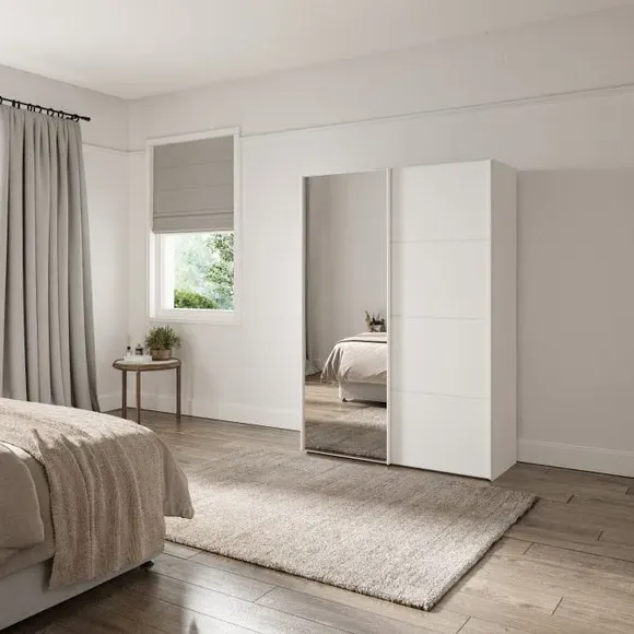 2-Door Sliding Wardrobe with Mirror - Off-White