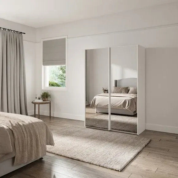 2-Door Sliding Wardrobe with Mirror - Off-White