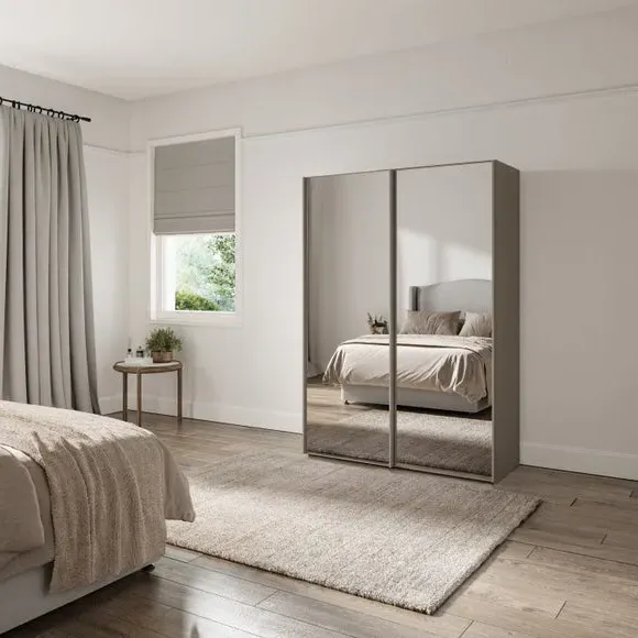 2-Door Sliding Wardrobe with Mirror - Pebble