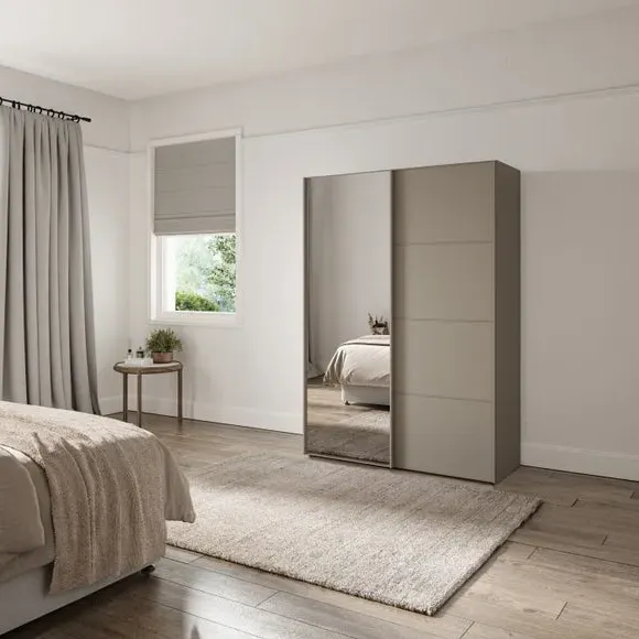 2-Door Sliding Wardrobe with Mirror - Pebble