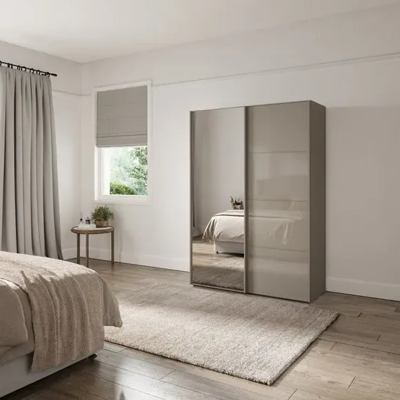 2-Door Sliding Wardrobe with Mirror - Pebble