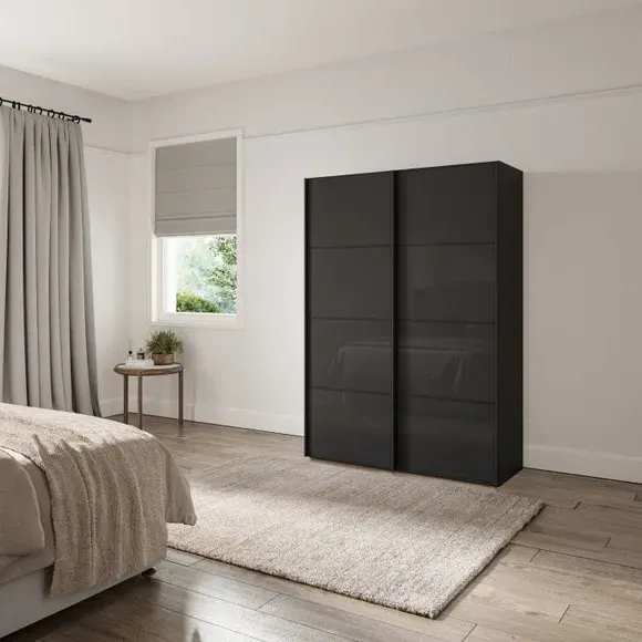 2-Door Sliding Wardrobe with Storage - Graphite