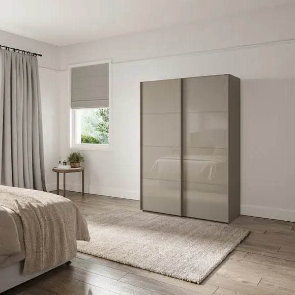 2-Door Sliding Wardrobe with Storage - Pebble