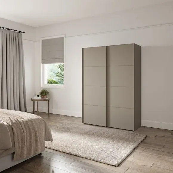 2-Door Sliding Wardrobe with Storage - Pebble