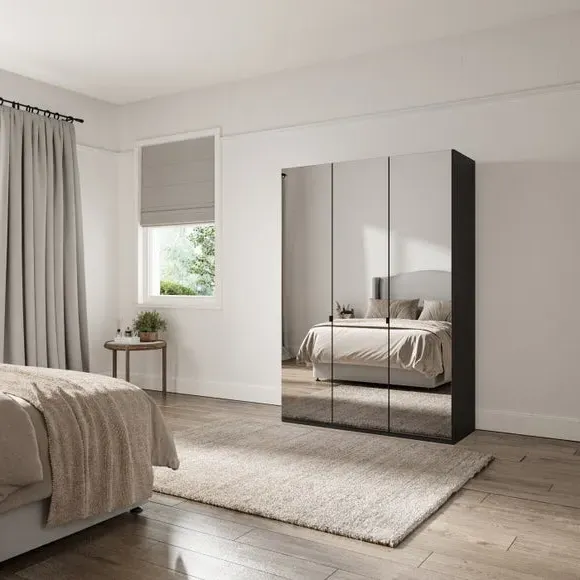 3-Door Mirrored Wardrobe - Graphite
