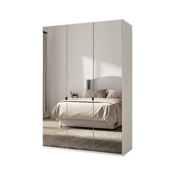 3-Door Mirrored Wardrobe - Off-White