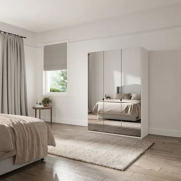 3-Door Mirrored Wardrobe - Off-White