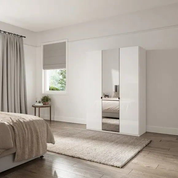 3-Door Mirrored Wardrobe - Off-White