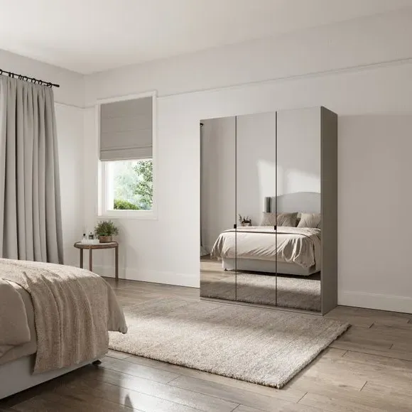 3-Door Mirrored Wardrobe - Pebble
