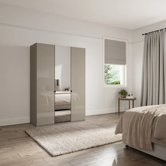 3-Door Mirrored Wardrobe - Pebble