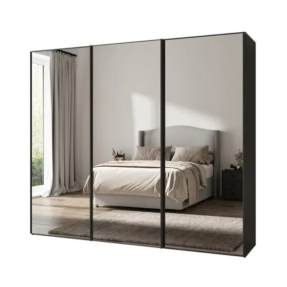3-Door Sliding Wardrobe with Mirror - Graphite