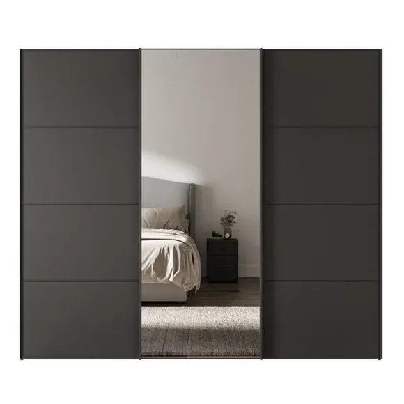 3-Door Sliding Wardrobe with Mirror - Graphite