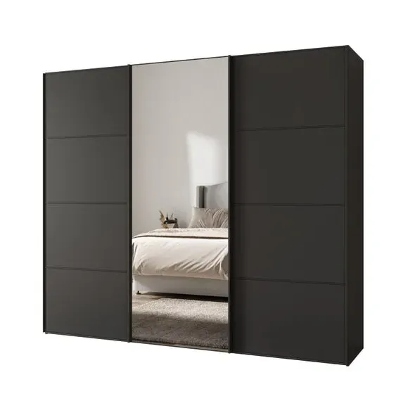 3-Door Sliding Wardrobe with Mirror - Graphite