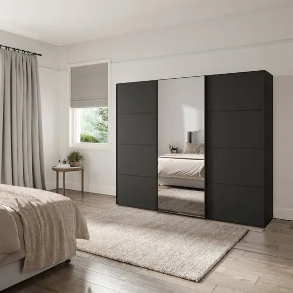 3-Door Sliding Wardrobe with Mirror - Graphite image