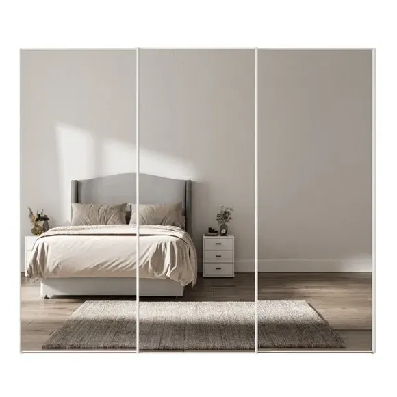 3-Door Sliding Wardrobe with Mirror - Off-White